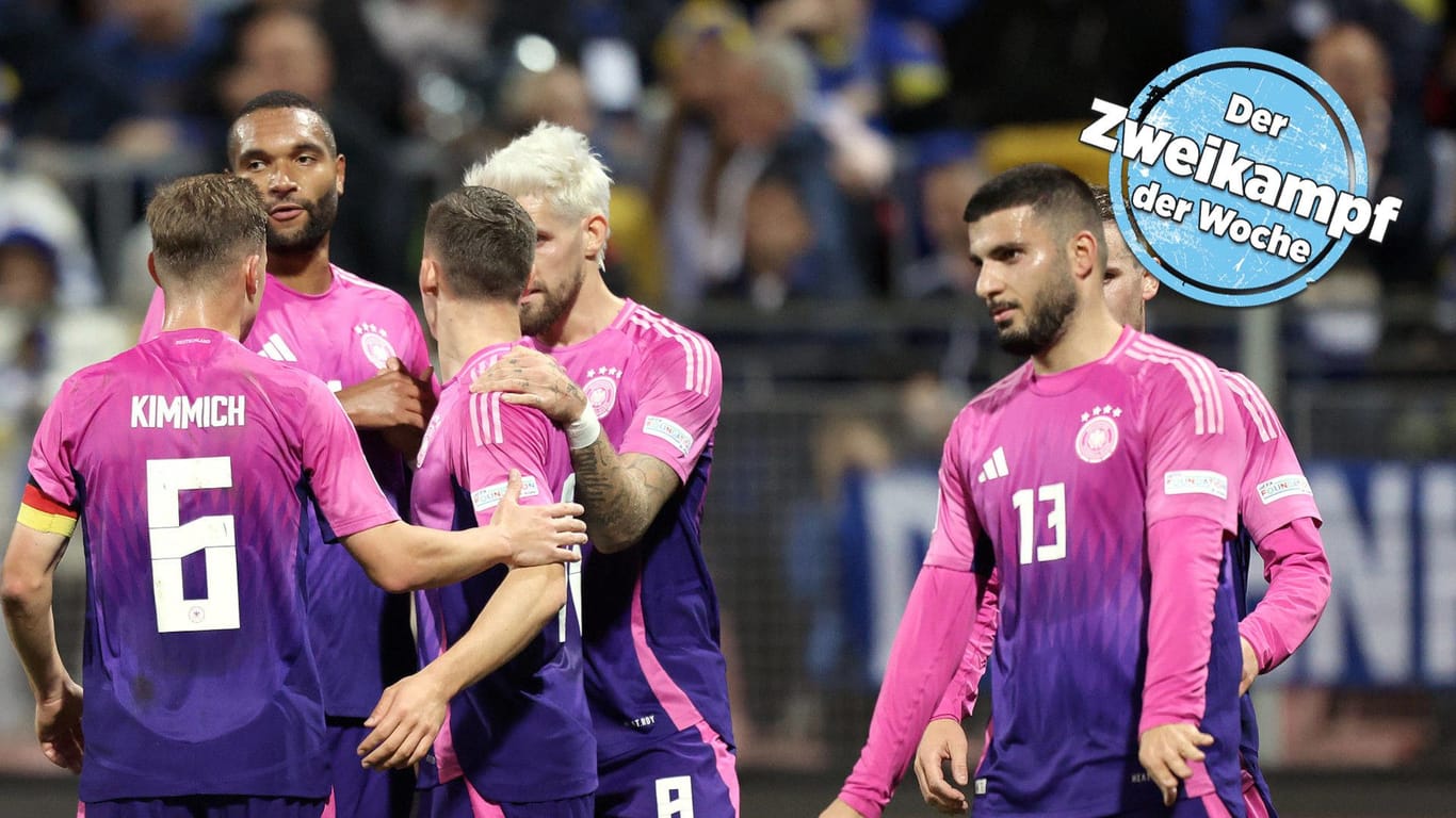 Sieg gegen Bosnien-Herzegowina: Joshua Kimmich (v.l.), Jonathan Tah, Florian Wirtz, Robert Andrich und Deniz Undav jubeln.