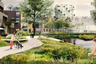 Der "grüne Loop" in Oberbillwerder: Der linear aufgebaute Park soll einmal alle Quatiere im neuen Stadtteil verbinden.