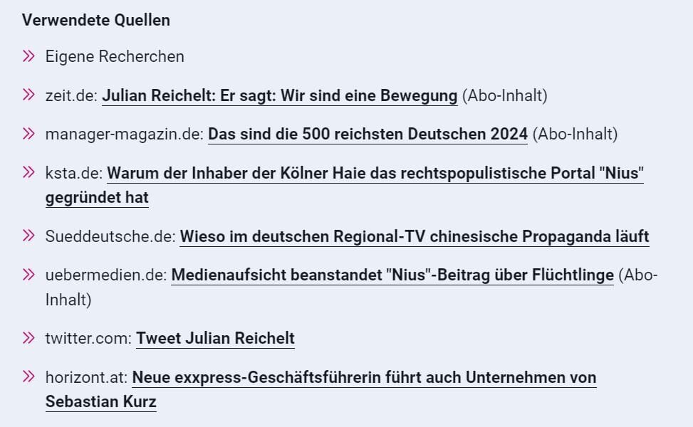 Die Redaktion von t-online nennt unter Artikeln ihre Quellen.