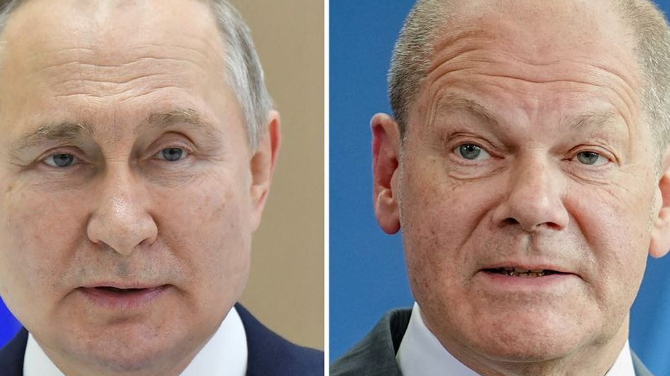 Russlands Gewaltherrscher Wladimir Putin und Bundeskanzler Olaf Scholz (SPD) bei einer Pressekonferenz im Bundeskanzleramt (Archivbild).