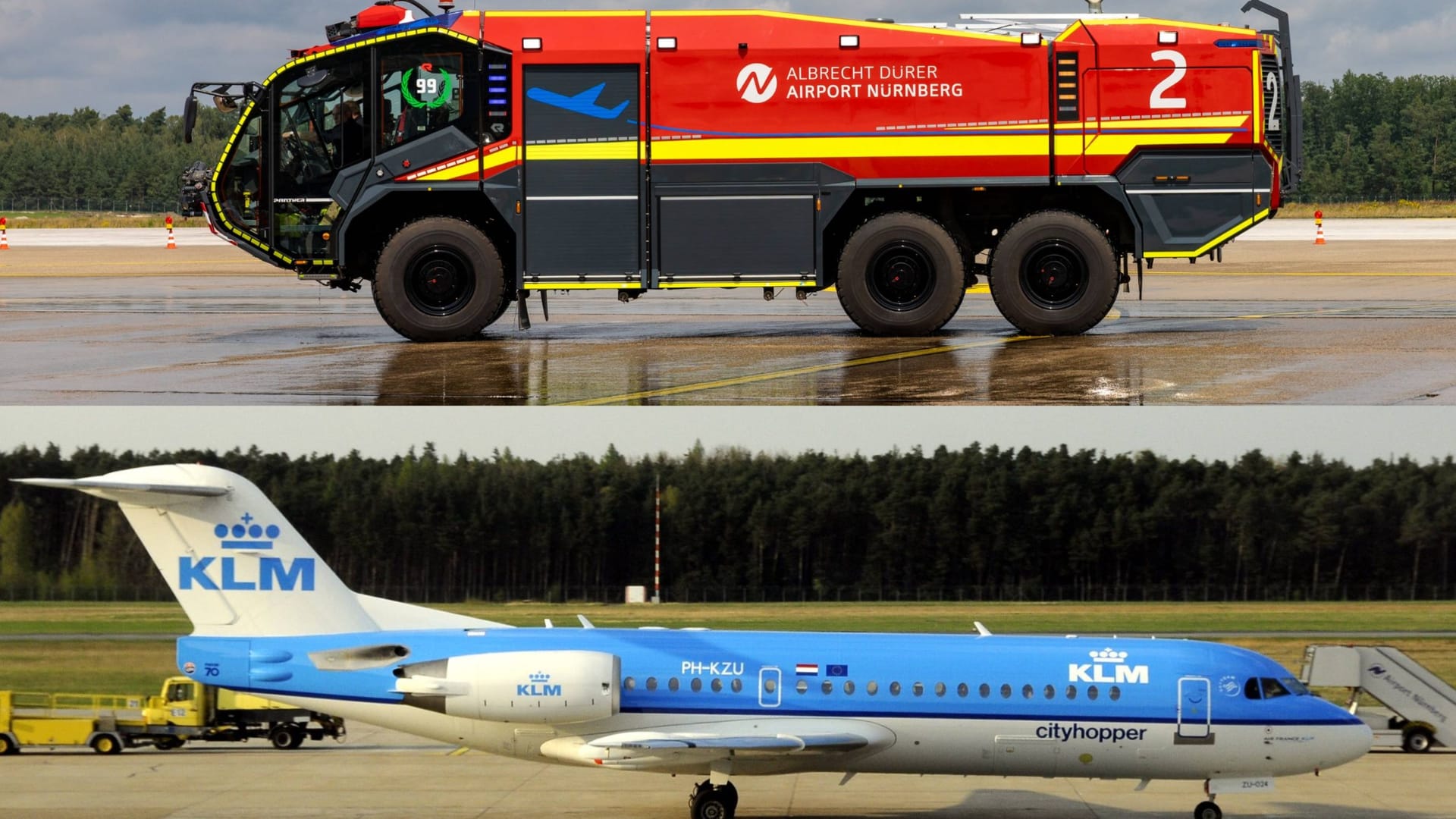 Eine Maschine der KLM in Nürnberg: Bei der Ladung erwartete sie bereits die Flughafenfeuerwehr (Archivbilder).