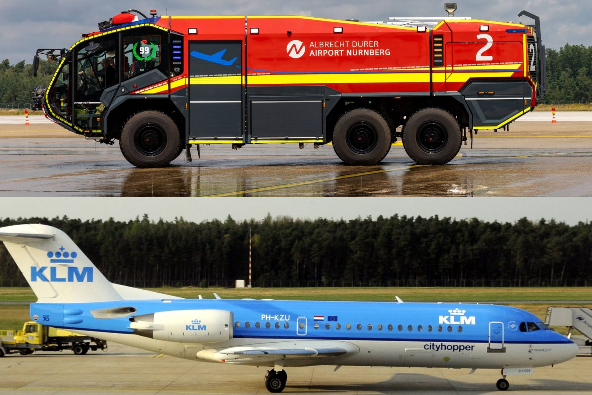 Eine Maschine der KLM in Nürnberg: Bei der Ladung erwartete sie bereits die Flughafenfeuerwehr (Archivbilder).