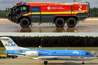 Eine Maschine der KLM in Nürnberg: Bei der Ladung erwartete sie bereits die Flughafenfeuerwehr (Archivbilder).