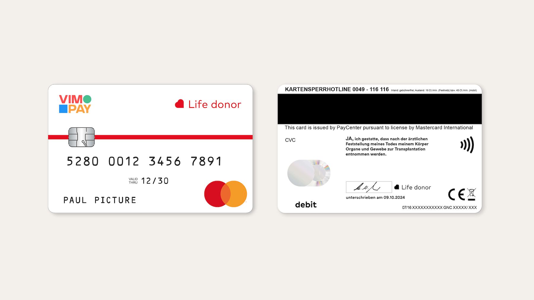 VIMpay ist der erste Kartenherausgeber in Deutschland, der das Life Donor Feature von Mastercard anbietet.