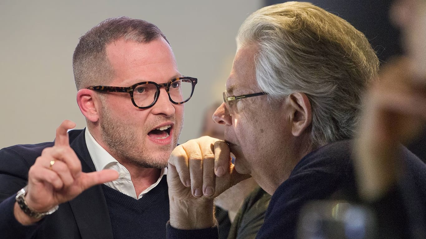 Ex-"Bild"-Chef Julian Reichelt (l.) und der "Nius"-Investor: Frank Gotthardt steckte Millionen in den Sender – während sein Vermögen rasant schrumpft.