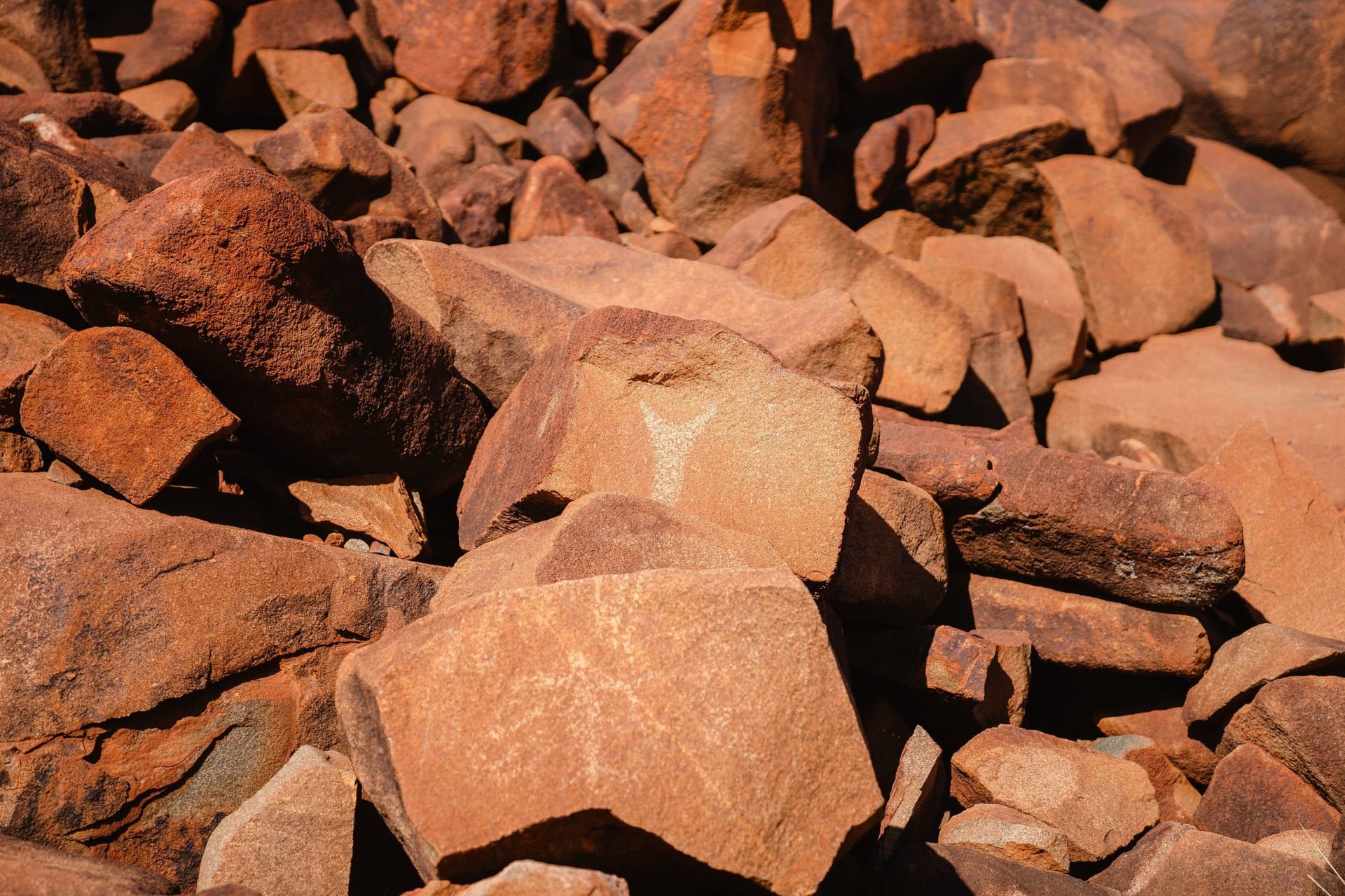 Frühzeitliche Felskunst auf der Burrup Halbinsel in Westaustralien.