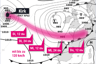 Der voraussichtliche Pfad des Hurrikans "Kirk": Der Sturm zieht auf Europa zu.