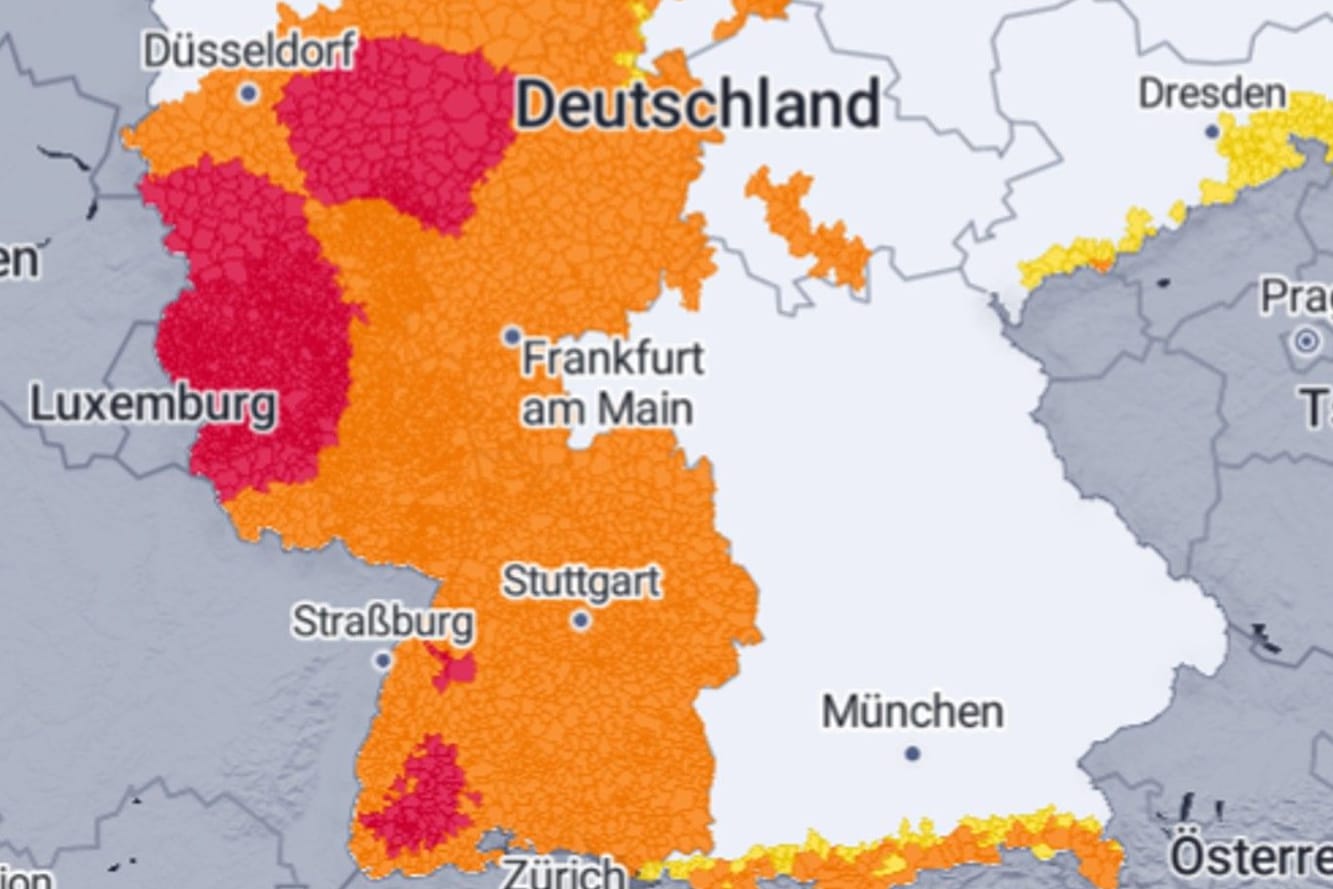 Aktuelle Unwetterwarnungen: Betroffen sind weite Teile Deutschlands.