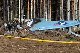 Das abgestürzte Flugzeug am Waldrand: Zwei Menschen starben.