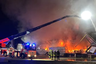 Großbrand in Fechenheim: Die Feuerwehr war die ganze Nacht lang dort im Einsatz.