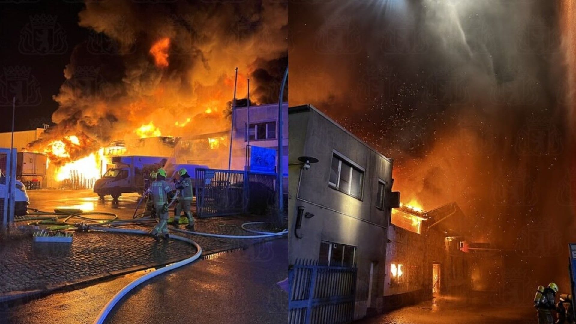 Flammen schlagen aus einer Halle: 30 Anwohner mussten von der Feuerwehr betreut werden.