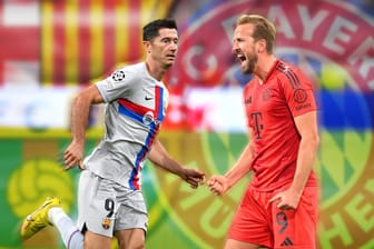 Harry Kane (r.) neben Robert Lewandowski: Der Engländer ist der Nachfolger des Polen als Mittelstürmer beim FC Bayern.