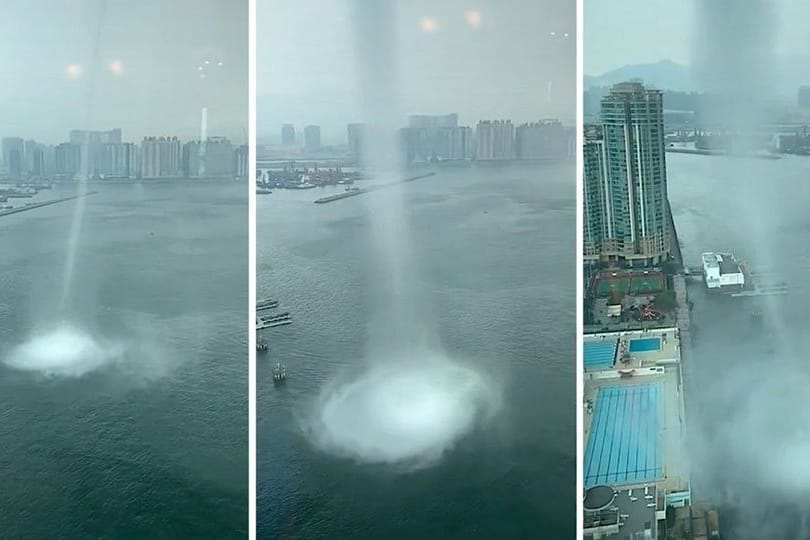 In Ufer gepflügt: Gigantische Wasserhose trifft Hongkong