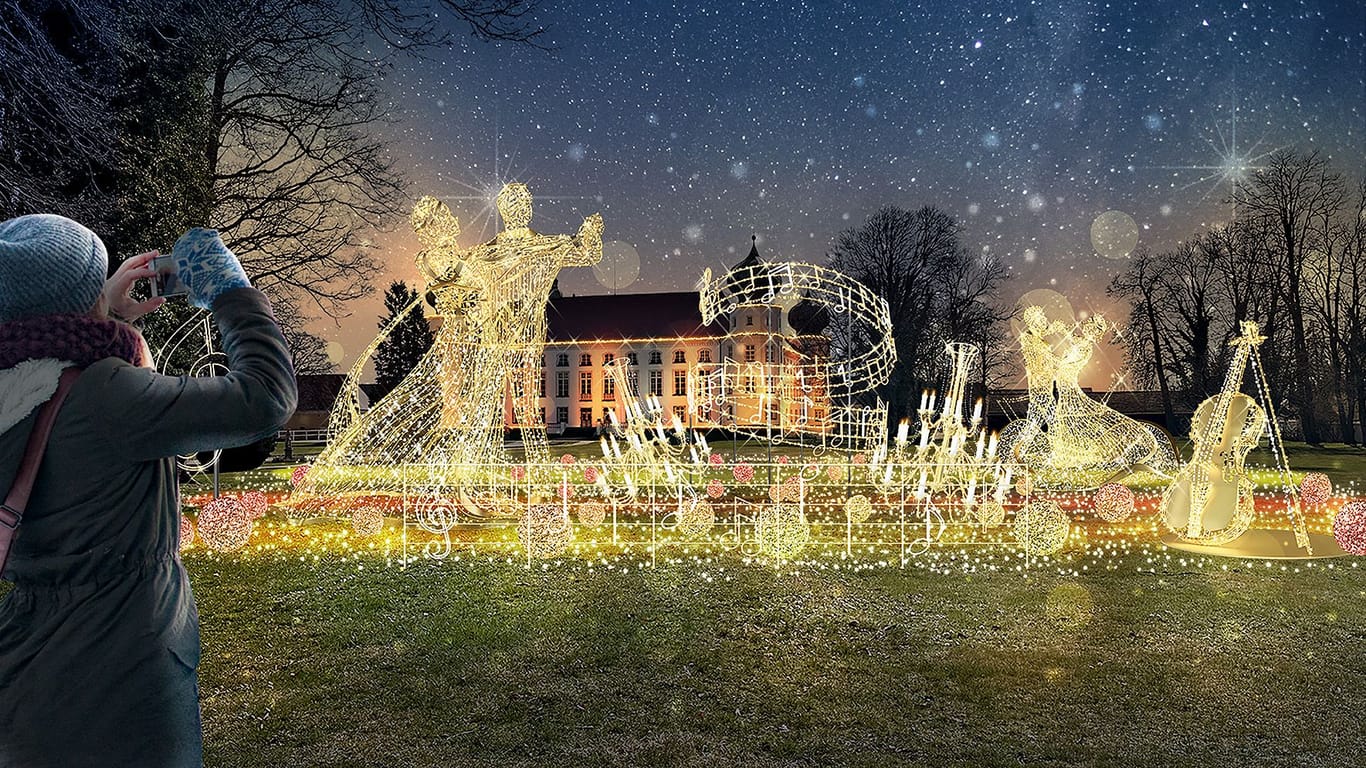 Rund 200 aufwendig gestaltete Lichtinstallationen lassen den Schlosspark auch an dunklen Wintertagen in hellem Glanz erstrahlen.