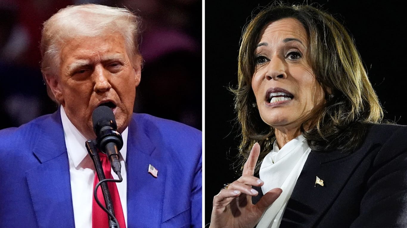 Donald Trump (links) und Kamala Harris (Fotomontage): Mehrere Veranstaltungen in Hamburg bieten Live-Übertragungen und Diskussionen zur US-Wahl 2024.