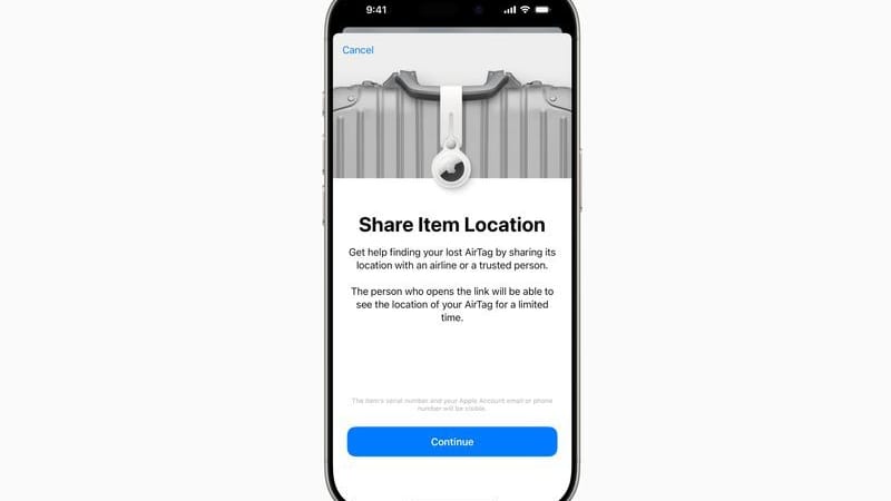 Mit der neuen Funktion "Objektstandort teilen" von Apple soll man den Standort eines AirTags sicher mit Dritten, wie beispielsweise Fluggesellschaften, teilen können.