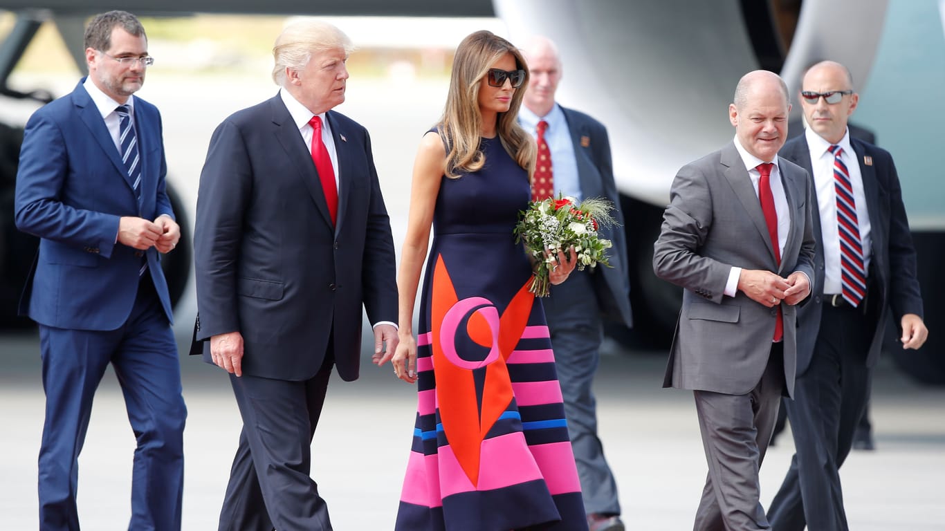 Donald Trump und seine Frau Melania mit Hamburgs damaligem Bürgermeister Olaf Scholz beim G20-Gipfel im Jahr 2017: eine frühe, erste Begegnung.