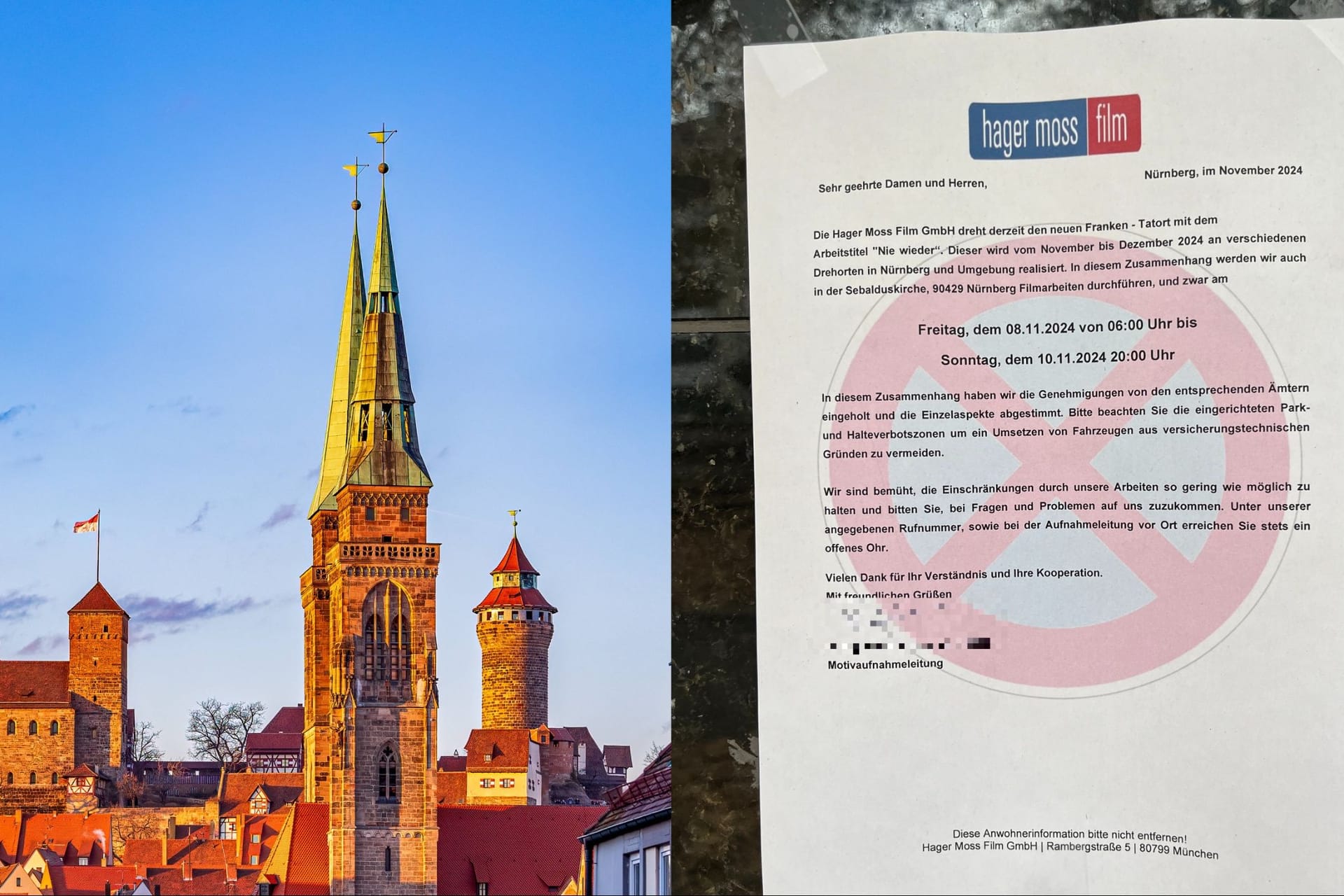 In Nürnberg wird gefilmt: Flyer weisen die Anwohner am Westrand der Nürnberger Innenstadt auf das hin, was bevorsteht.