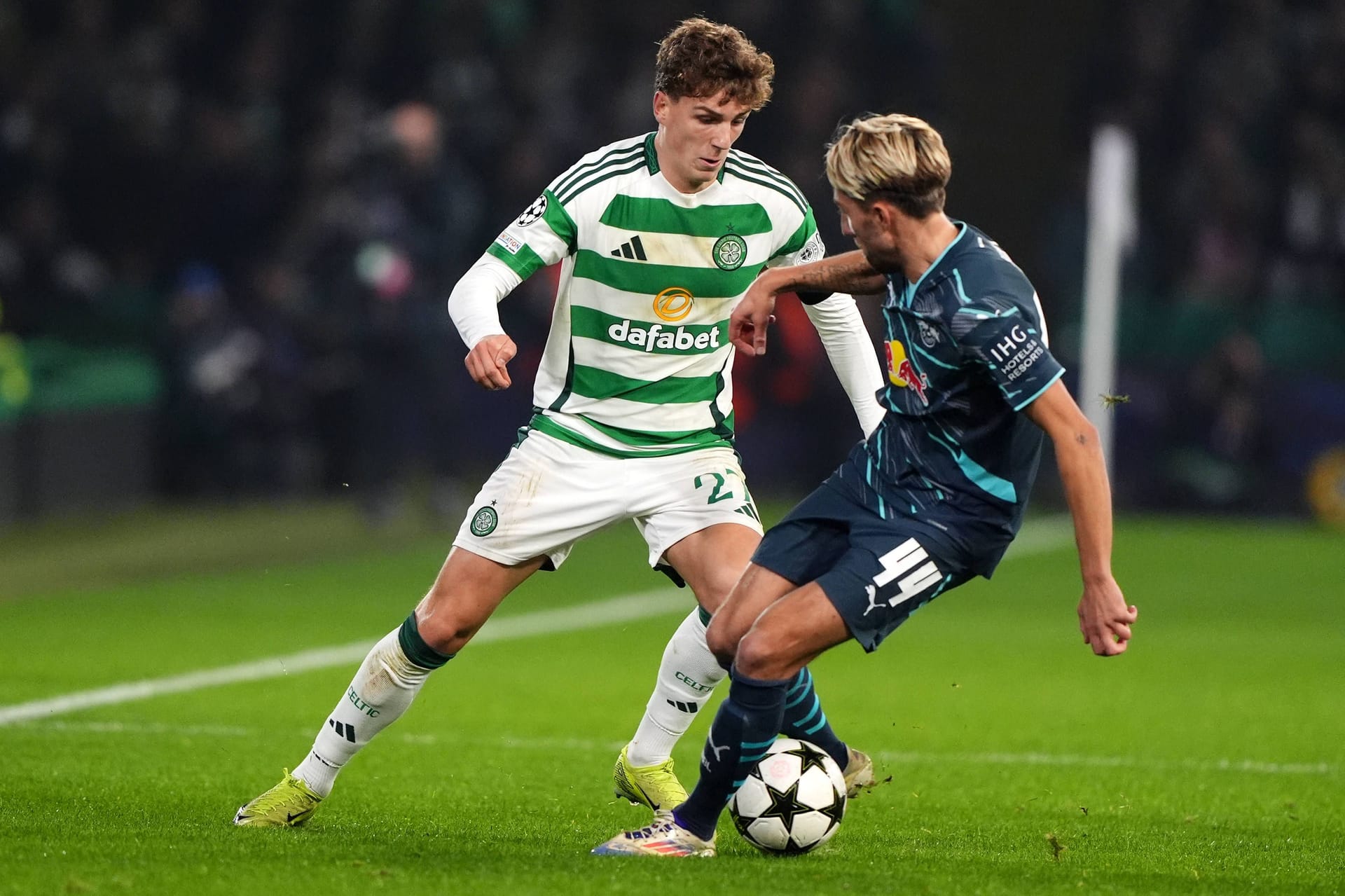 Arne Engels (l.) und Kevin Kampl: Leipzig konnte die zwischenzeitliche 1:0-Führung nicht ausbauen.