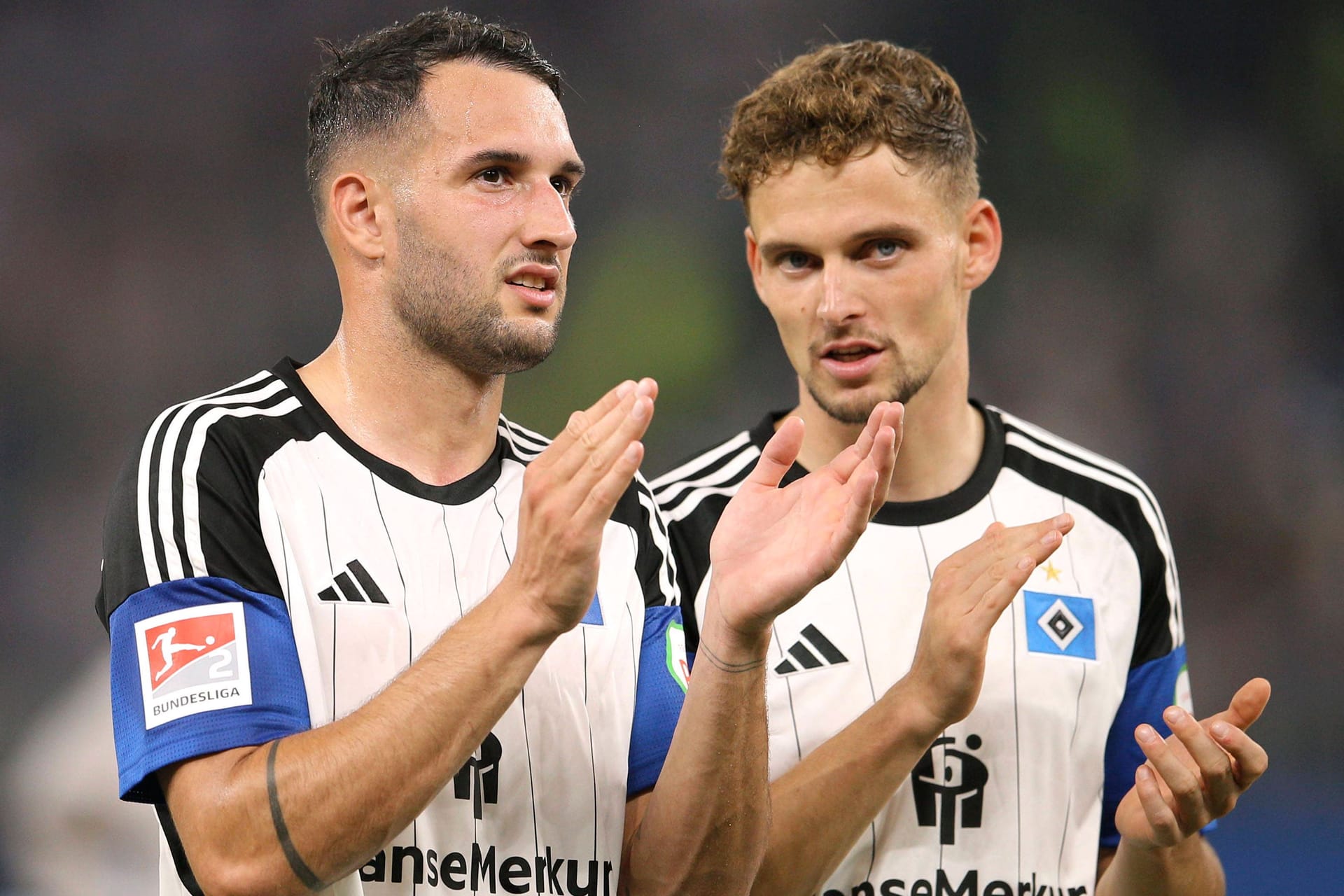 Levin Öztunali (l.) und Moritz Heyer: Die beiden HSV-Spieler sind aktuell außen vor.