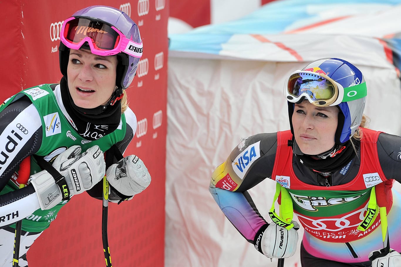 Maria Höfl-Riesch (l.) und Lindsey Vonn: Die beiden ehemaligen Skirennläuferinnen lieferten sich auf der Piste packende Duelle.