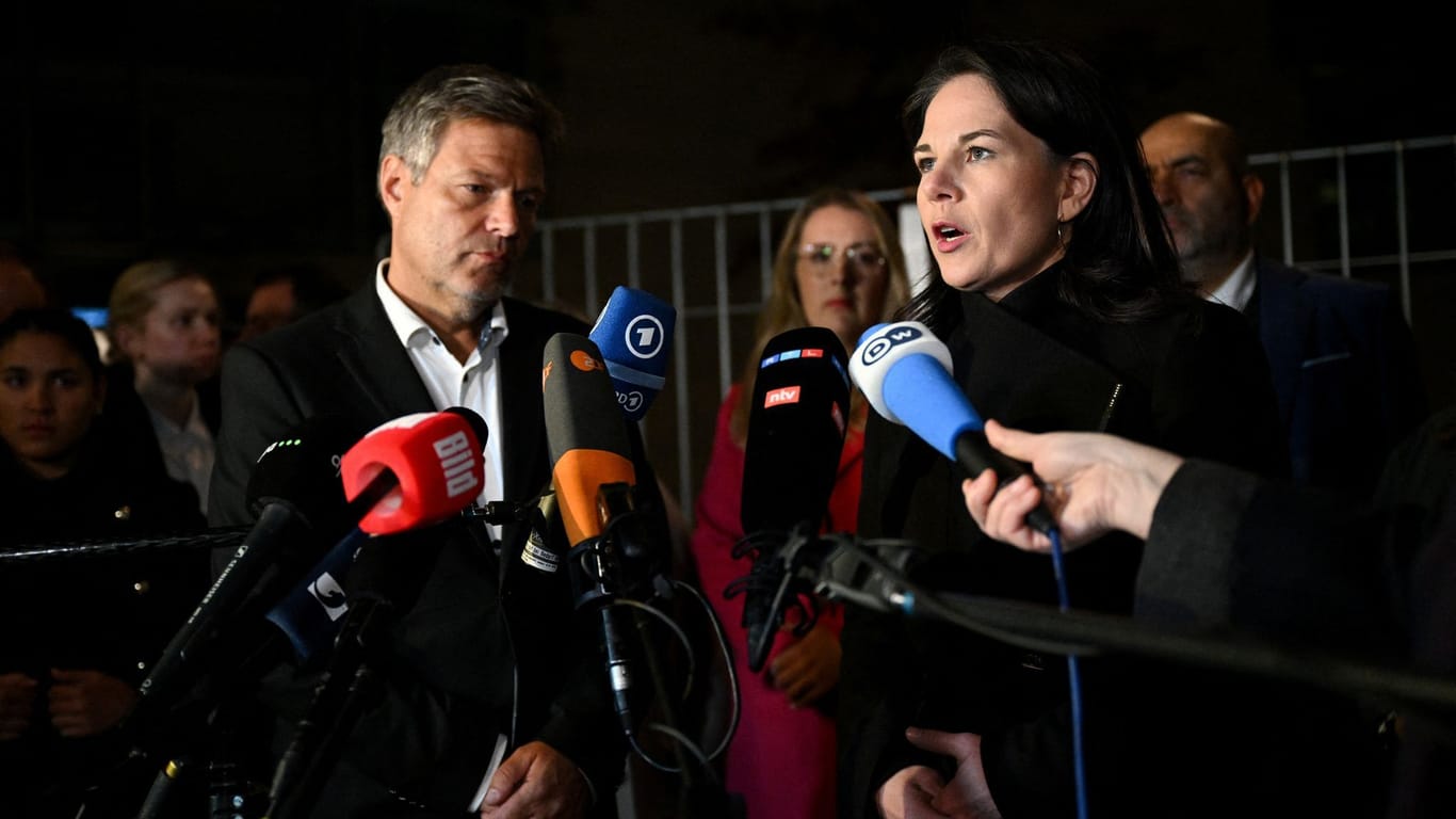 Germany's Habeck and Baerbock of the Greens party address media after Finance Minister Lindner was sacked, in Berlin