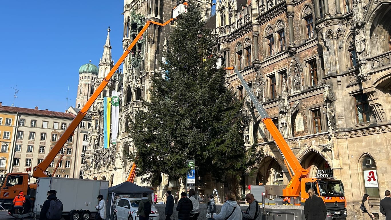 Am Mittwochmittag dauerten die Aufbauarbeiten vor dem Rathaus am Marienplatz noch an.