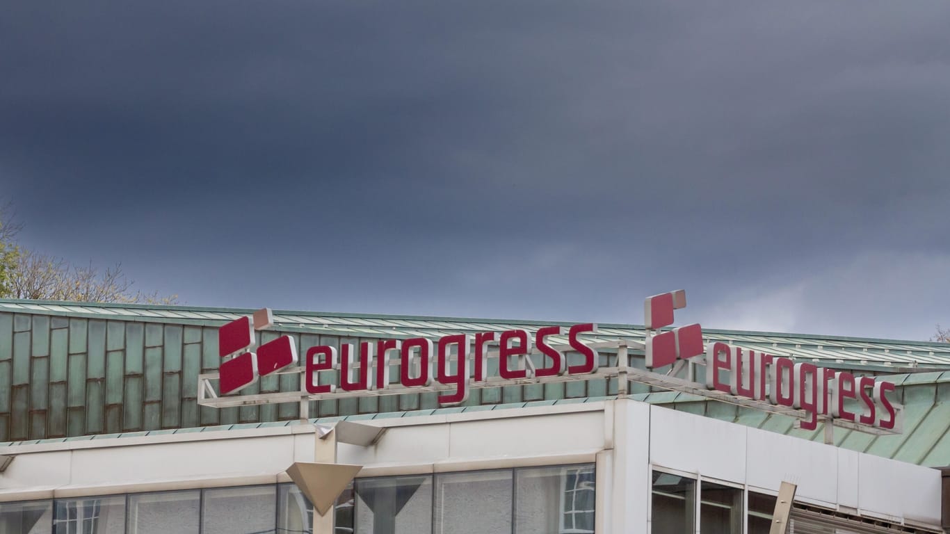 AACHEN, GERMANY - NOVEMBER 8, 2022: Eurogress logo on their main building. Eurogress is a business venue, a congress and conference hall in Aachen.