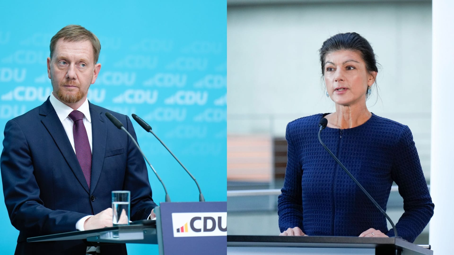 Michael Kretschmer (links) und Sahra Wagenknecht (Archivbilder): Wie es weitergeht, ist offen.