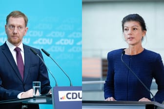 Michael Kretschmer (links) und Sahra Wagenknecht (Archivbilder): Wie es weitergeht, ist offen.