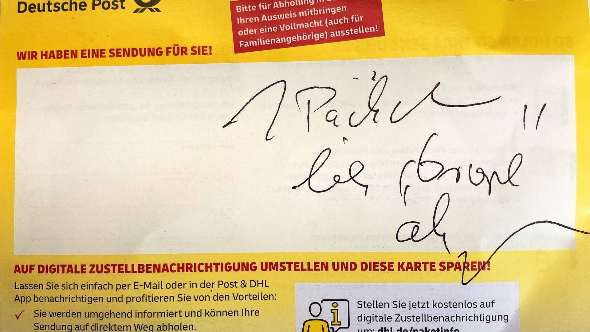 Abhohlzettel von Deutsche Post DHL