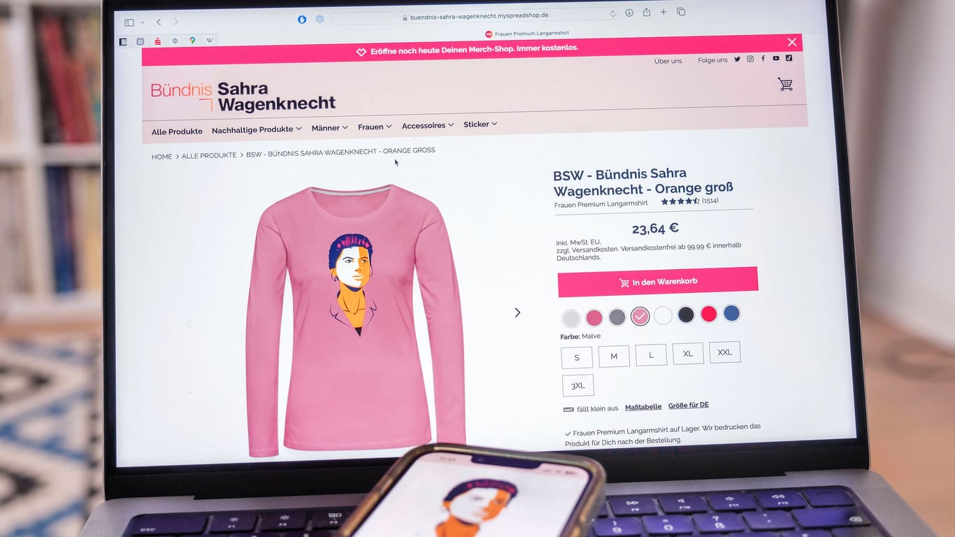 Webshop des Bündnis Sahara Wagenknecht: Im BSW entwickelt sich ein regelrechter Personenkult um die Parteigründerin.