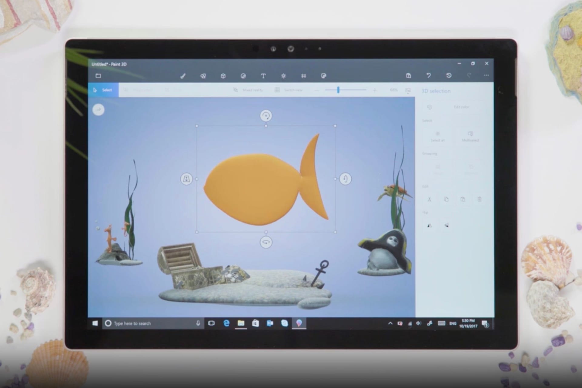 Paint 3D enthielt die Funktionen seines Vorgängers, konnte aber zusätzlich 3D-Inhalte erstellen.