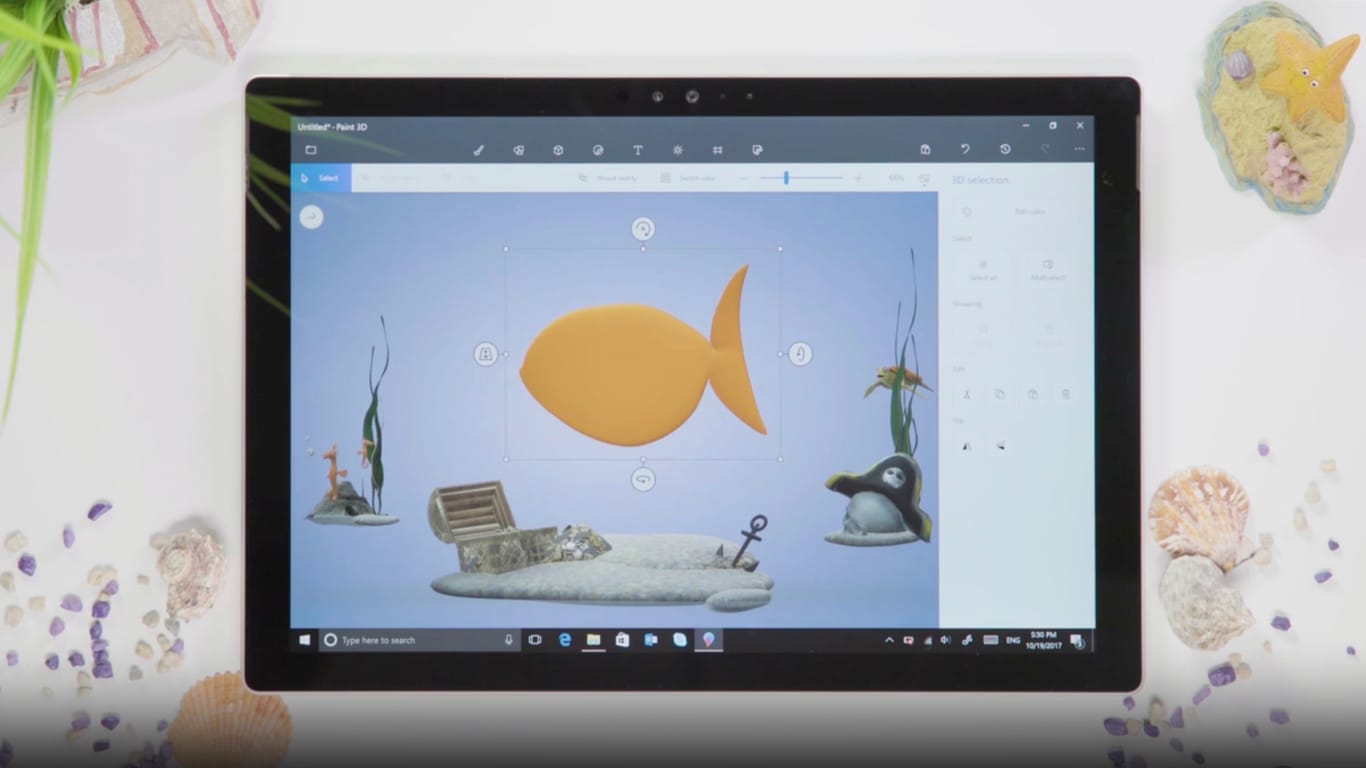 Paint 3D enthielt die Funktionen seines Vorgängers, konnte aber zusätzlich 3D-Inhalte erstellen.