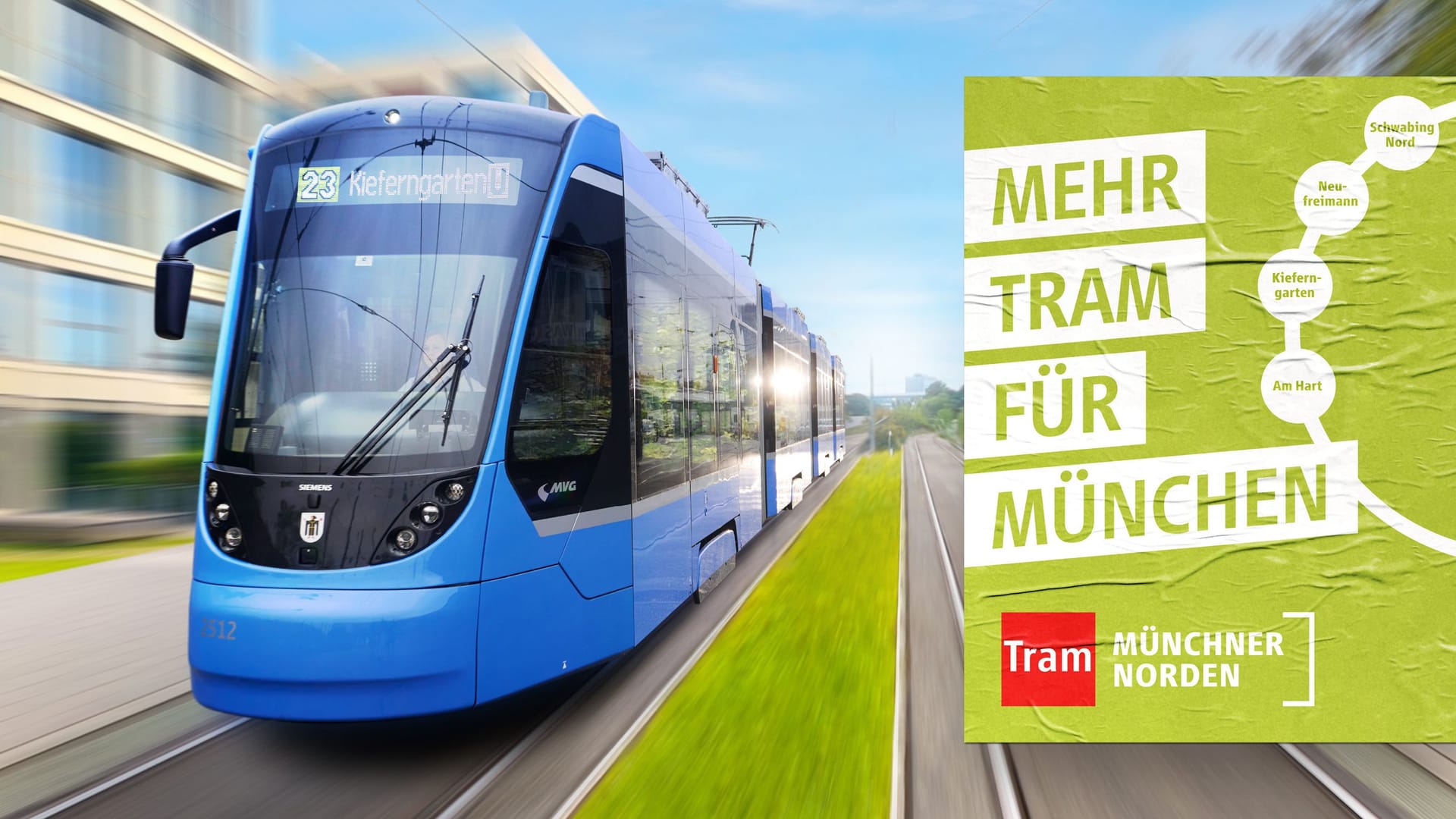 Die Simulation zeigt die neue Tram in Richtung Kieferngarten. Pendler aus dem Münchner Norden sollen davon profitieren (Archivbild). Die Simulation zeigt die neue Tram in Richtung Kieferngarten. Pendler aus dem Münchner Norden sollen davon profitieren (Archivbild).