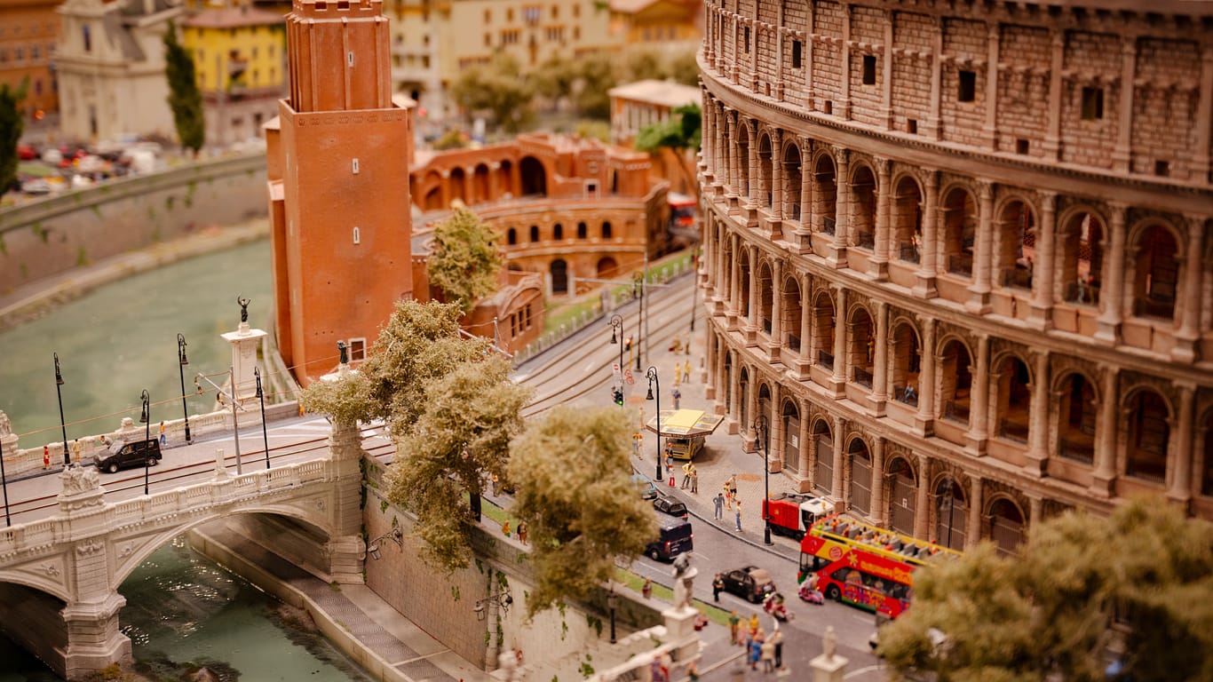 Miniatur Wunderland Hamburg in Germany, Rome with the Colosseum in Italy, museum with miniature model construction of the world