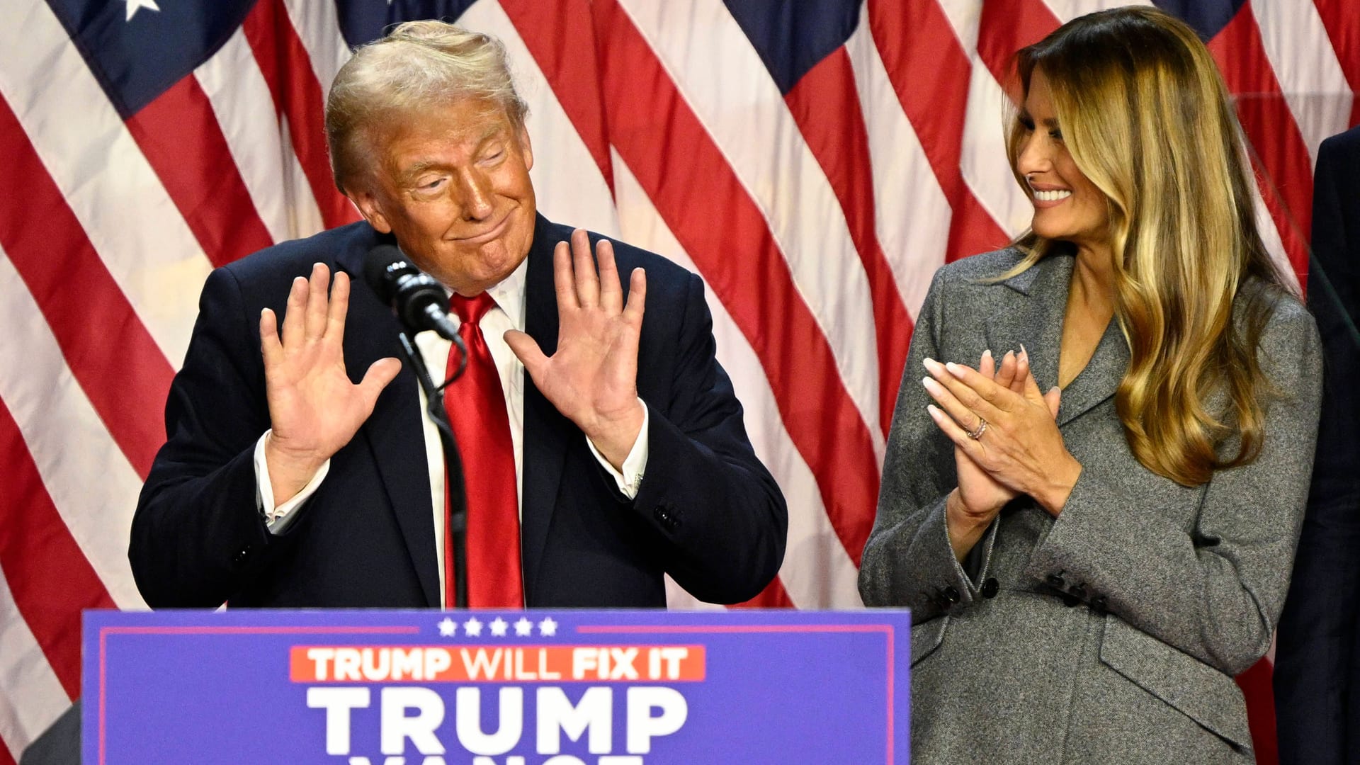 Donald Trump mit seiner Frau Melania bei der Wahlparty – gemeinsame Auftritte sind rar.