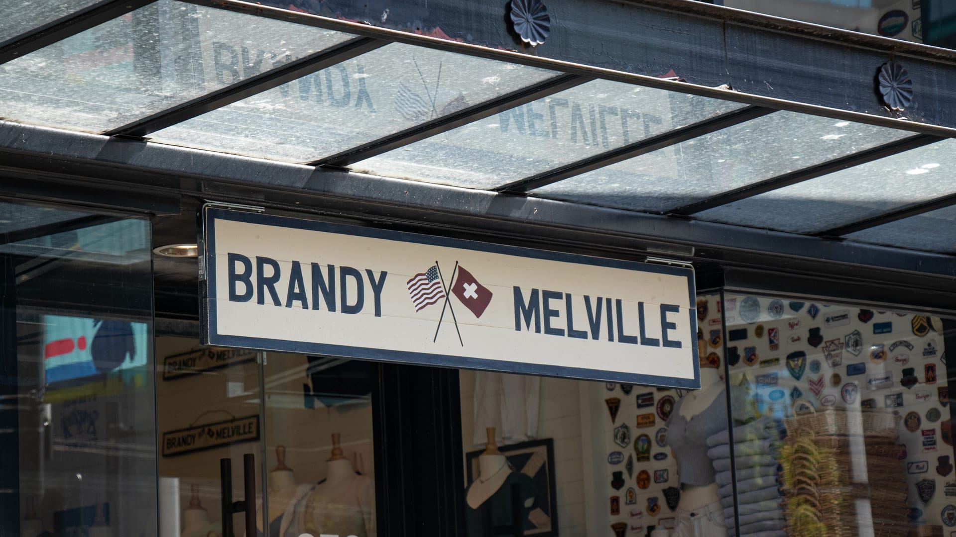 View of sign of Brandy Melville Store on Granville Street in Downtown Vancouver