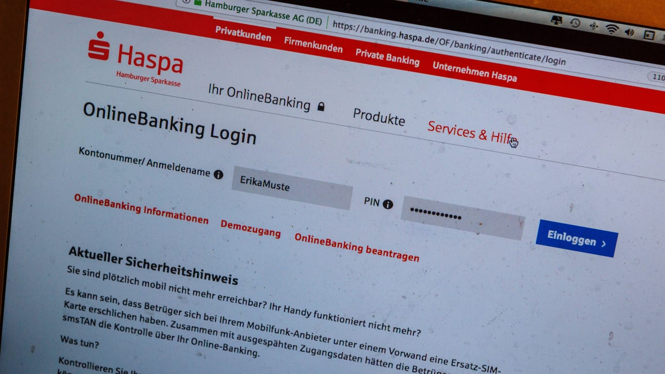 Zugang zum Online-Banking der Haspa (Archivbild): Vor 40 Jahren schrieb ein Angriff auf die Hamburger Sparkasse Geschichte.