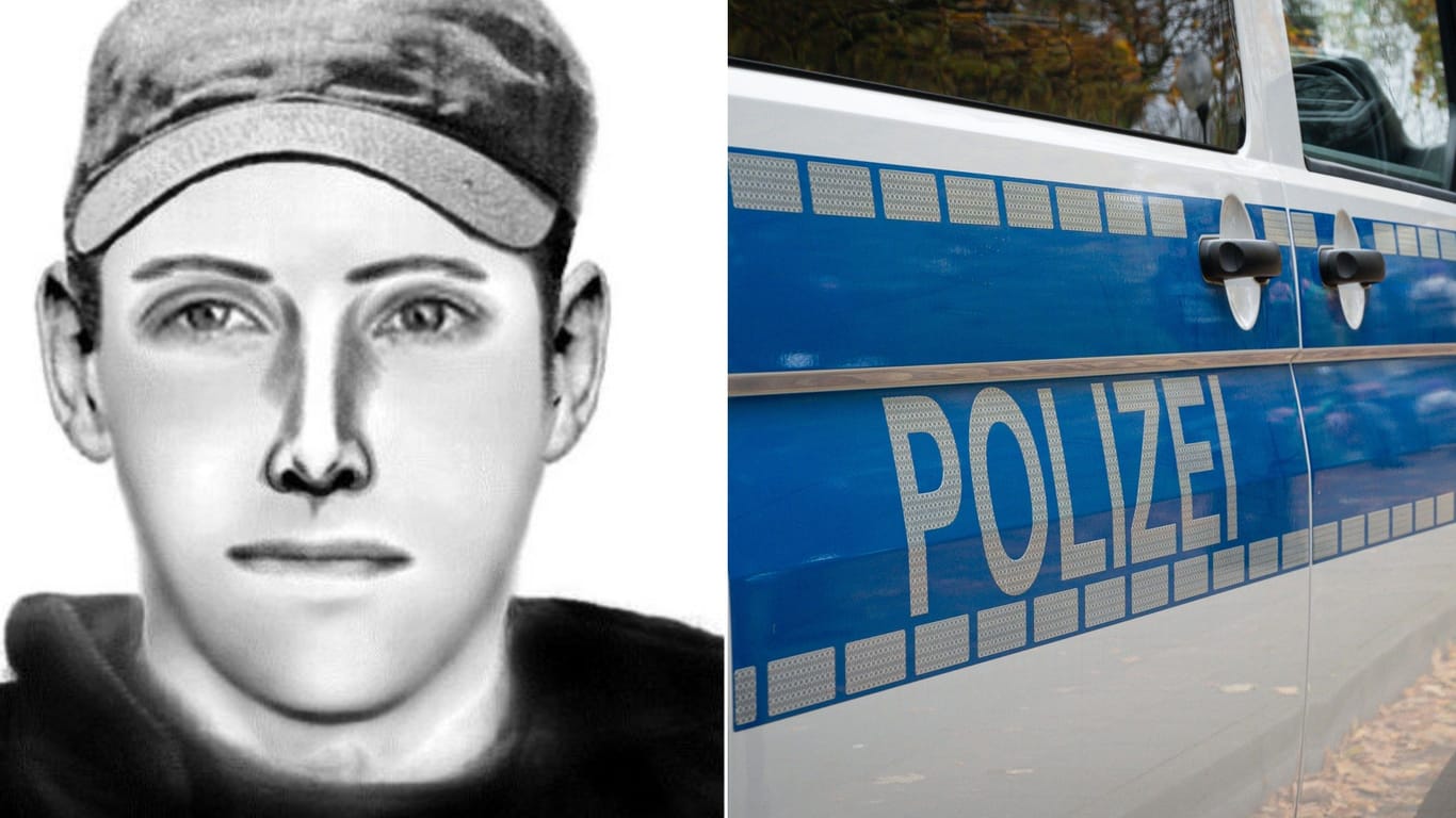 Phantombild des Tatverdächtigen, Einsatzfahrzeug der Polizei (Symbolbild): Der Übergriff soll sich am Montag ereignet haben.