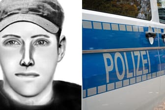 Phantombild des Tatverdächtigen, Einsatzfahrzeug der Polizei (Symbolbild): Der Übergriff soll sich am Montag ereignet haben.