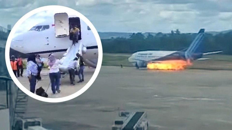 Boeing 737 fängt beim Start Feuer.