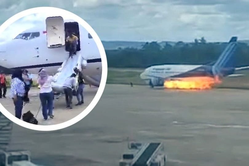 Boeing 737 fängt beim Start Feuer.