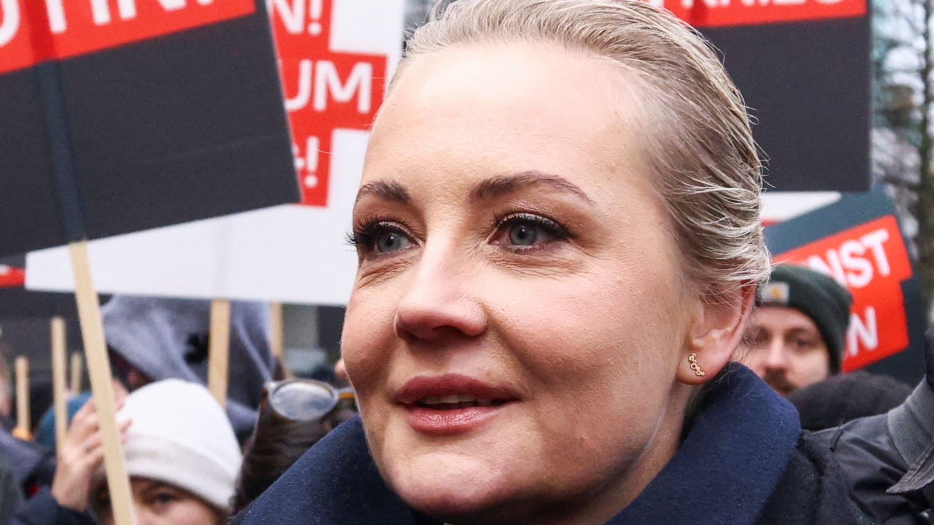 Yulia Navalnaya, the widow of late Russian opposition leader Alexei Navalny, attends a "No to Putin! No to war in Ukraine! Freedom for political prisoners!" protest in Berlin, Germany, November 17, 2024.