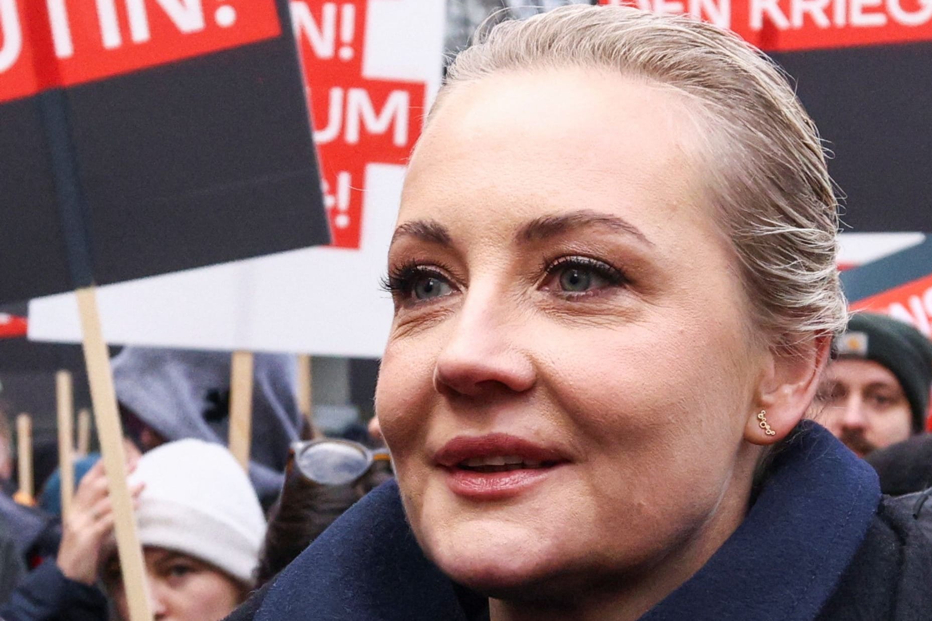 Yulia Navalnaya, the widow of late Russian opposition leader Alexei Navalny, attends a "No to Putin! No to war in Ukraine! Freedom for political prisoners!" protest in Berlin, Germany, November 17, 2024.