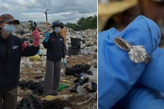 Verlorener Diamantring wiedergefunden: Stundenlang durchwühlten die Helfer den Müll.