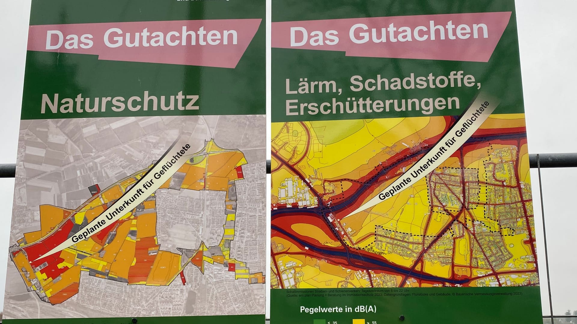 Links neben den Argumenten hängen außerdem zwei Gutachten der Stadt München, die verdeutlichen sollen, warum der Standort für eine Flüchtlingsunterkunft ungeeignet ist.