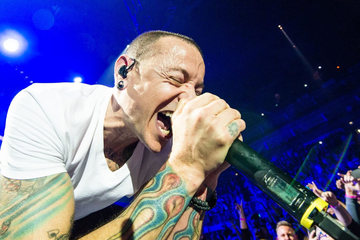 Chester Bennington 2014 beim Auftritt von Linkin Park in London, wenige Tage nach dem Konzert in Bremen.