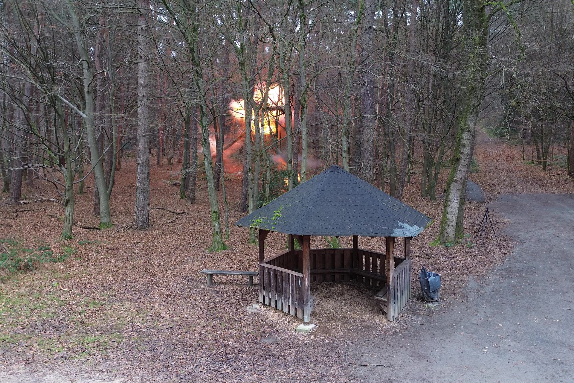 Im Wald ist die Explosion deutlich zu erkennen: Jedes Jahr treffen sich die Sprengmeister des THW-Ortsverbandes Düsseldorf im Wald.