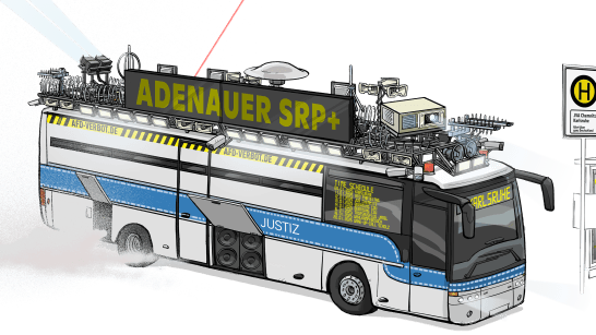 Eine Zeichnung der Aktivisten: So soll der Bus mit dem Namen "Adenauer SRP+" angeblich aussehen.